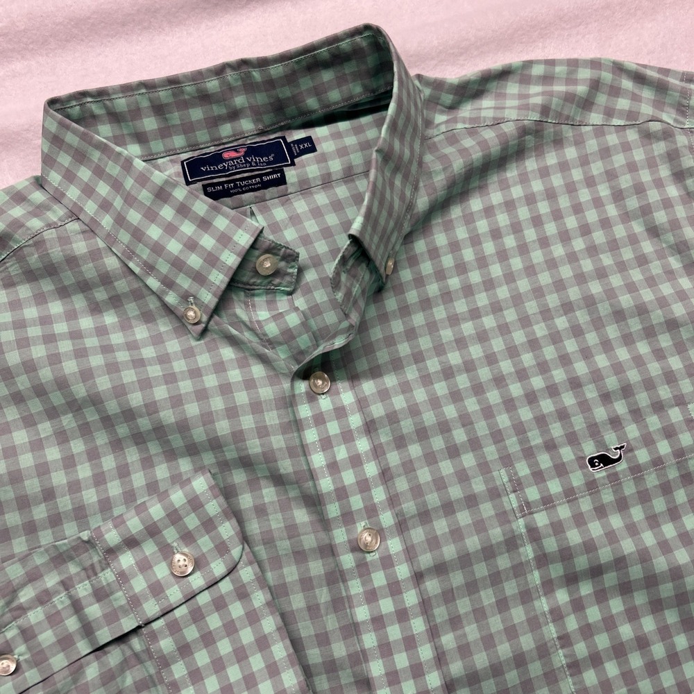 Men's Vineyard Vines Slim Fit Tucker Shirt Plaid Green Purple Medium XXL‎ Whale